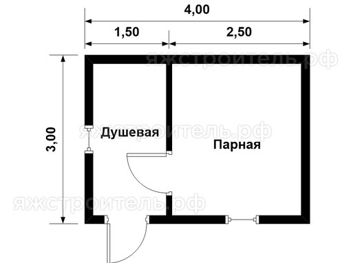 КБ-12 - каркасная баня 4х3 - планировка 1 этажа